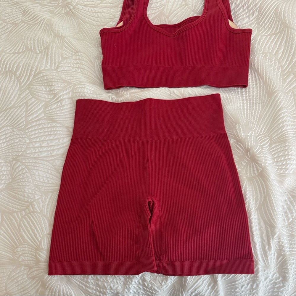 Red Ribbed Two-Piece workout Set, New - Picture 5 of 5